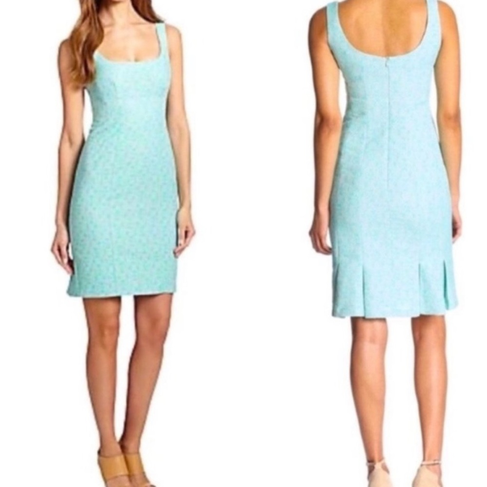 NANETTE LEPORE Demure Pleated Tweed Teal Dress 2